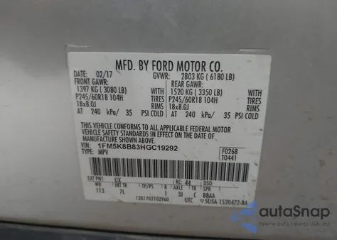 2017 Ford Explorer z USA, uszkodzony, nr VIN 1FM5K8B83HGC19292